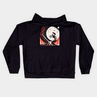 Dirt bike stunt w/moon red and black Kids Hoodie